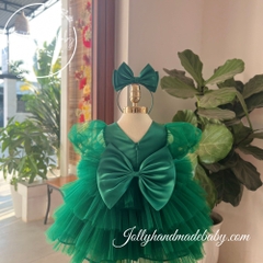 bow-detail-short-sleeve-dress-in-green-with-flower-embroidered-tulle-maxi-for-ba