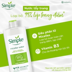 Nước Tẩy Trang Simple Làm Sạch Trang Điểm Vượt Trội 198ml Kind To Skin Micellar Cleansing Water