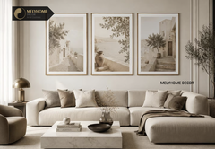 12 Mẫu Bộ 3 bức Tranh Treo Tường Biển Santorini Hy Lạp Địa Trung Hải Xanh Trắng Tráng Gương / Canvas Phong Cảnh Trang trí Phòng Khách Sạn Ngủ- MELYHOME DECOR