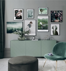 Bộ 8 Tranh Treo Tường Tráng gương/Canvas Cô Gái Rừng Núi Sương Mù Hoa Hồng