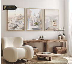 12 Mẫu Bộ 3 bức Tranh Treo Tường Biển Santorini Hy Lạp Địa Trung Hải Xanh Trắng Tráng Gương / Canvas Phong Cảnh Trang trí Phòng Khách Sạn Ngủ- MELYHOME DECOR