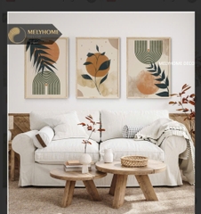 Bộ 3 Tranh Treo Tường Tráng Gương / Canvas Be Trắng Xám Tối Giản Boho Minimalist Trang Trí Phòng Khách Phòng Ngủ- MELYHOME- BOHO3237
