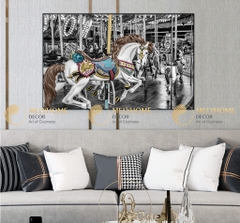 Tranh treo tường canvas Tráng gương cao cấp trừu tượng ngựa trắng đen tỷ lệ 2:3 -30