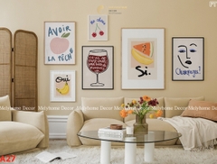 Bộ 6 Tranh Treo Tường Tráng gương Tối Giản Boho Minimalism Cam Trắng Trừu Tượng Ly Cafe Trái Cây - 5