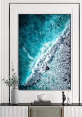 Tranh Trừu Tượng Biển Xanh Dương Treo Tường Đơn Dọc Tráng gương / Canvas Cao Cấp -13