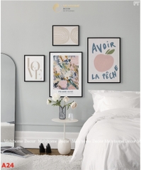 Bộ 4 Tranh Treo Tường Tráng gương/Canvas Hoa Lá Love Trừu Tượng Hồng Trắng - 14