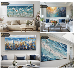 Tổng hợp Các Mẫu Tranh Ngang Biển Hoa Xanh Dương In Phẳng Như Nổi 3D Nghệ Thuật Treo Tường Trang trí Phòng Khách Sạn Resorts Phòng Ngủ MELYHOME DECOR