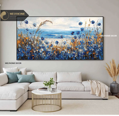 Tổng hợp Các Mẫu Tranh Ngang Biển Hoa Xanh Dương In Phẳng Như Nổi 3D Nghệ Thuật Treo Tường Trang trí Phòng Khách Sạn Resorts Phòng Ngủ MELYHOME DECOR