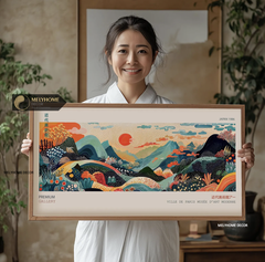 Tranh Khổ Lớn Ngang Hoàng Hôn Mặt Trời Rừng Núi Màu Sắc Phong Cảnh Tối Giản Boho Minimalist Treo Tường Canvas / Tráng gương trang trí phòng khách sạn, phòng ngủ- MELYHOME DECOR