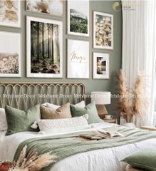 Bộ 8 Tranh Treo Tường Tráng gương/Canvas Phong Cảnh Tropical Bắu Âu Rừng Núi Sông Nước Xanh Lá- 23