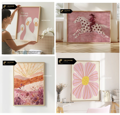 Tổng hợp các mẫu tranh Hồng Pastel Dễ Thương Ngọt Ngào Nghệ Thuật Cô Gái Trừu Tượng Boho Minimalist Tối Giản Đơn Dọc Treo Tường Trang trí