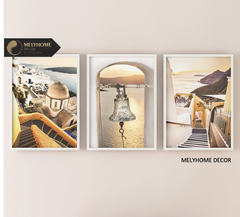 12 Mẫu Bộ 3 bức Tranh Treo Tường Biển Santorini Hy Lạp Địa Trung Hải Xanh Trắng Tráng Gương / Canvas Phong Cảnh Trang trí Phòng Khách Sạn Ngủ- MELYHOME DECOR