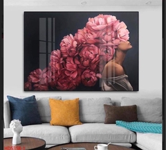 Tranh Đơn Ngang Treo Tường Tráng Gương / Canvas Tone Trắng Cô gái và Hoa Sexy CG14-23- MELYHOME