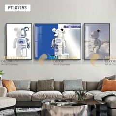 Bộ 3 lớn tranh treo tường Canvas Tráng gương cao cấp tranh Bearbrick Kaws -8