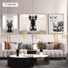 Bộ 3 lớn tranh treo tường Canvas Tráng gương cao cấp tranh Bearbrick Kaws -9