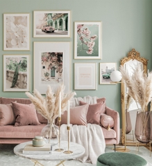 Bộ 8 Tranh Treo Tường Tráng gương/Canvas Hồng Xanh Phong Cảnh Hoa Xe Ô tô Thành Phố Cổ - MELYHOME