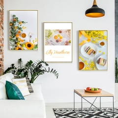 Bộ 3 tranh treo tường canvas Tráng gương cao cấp trang trí quán cafe nhà hàng, bàn ăn -25