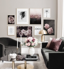 Bộ 8 Tranh Treo Tường Tráng gương/Canvas Hồng Đen Trừu Tượng Cô Gái Hoa Hồng Bí Ẩn Thời Trang Coco - MELYHOME