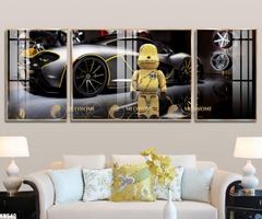 Bộ 3 lớn tranh treo tường Canvas Tráng gương cao cấp tranh Bearbrick Kaws -5