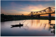 Tranh cầu Long Biên Hà Nội treo tường đơn dọc canvas Tráng gương (tỷ lệ 2:3) -13