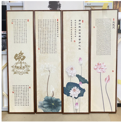 Bộ 4 Tranh Treo Tường Tráng Gương / Canvas Tranh Hoa Sen Thư Pháp Trung Hoa - MELYHOME-HS1447