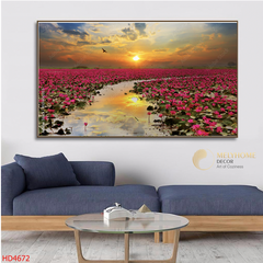 Tranh Đơn Ngang Treo Tường Tráng Gương / Canvas Hoa Sen HSDN236- MELYHOME