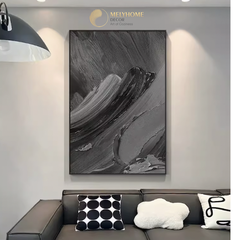 Tranh Đơn Dọc Treo Tường Tráng Gương / Canvas Cao Cấp Trừu Tượng Nghệ thuật Đen Phong Cách Sơn Dầu Tối Giản TTDN2314- MELYHOME