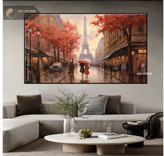 Tranh Đơn Ngang Treo Tường Tráng gương Phong Cảnh Sơn Dầu Thành Phố Châu Âu Tháp Eiffel Nổi Tiếng -TP127