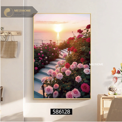 Tranh Đơn Dọc Treo Tường Tráng Gương / Canvas Cao Cấp Phong Cảnh Hoa Hồng Lãng Mạn- HH233