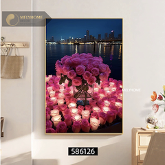Tranh Đơn Dọc Treo Tường Tráng Gương / Canvas Cao Cấp Phong Cảnh Hoa Hồng Lãng Mạn- HH232