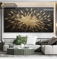 Tranh Đơn Ngang Trừu Tượng Đen Vàng Tối Giản Minimalist Wabi sabi Treo Tường Tráng gương trang trí phòng khách sạn, phòng ngủ