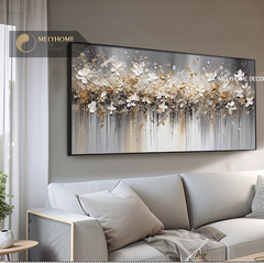 Tranh Đơn Ngang Trừu Tượng Hoa In Phẳng Giả vẽ 3D Be Xám Trắng Tối Giản Minimalist Wabi sabi Treo Tường Tráng gương trang trí phòng khách sạn, phòng ngủ