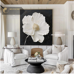 Tranh treo tường đơn vuông- Tráng gương Cao Cấp Trắng Đen Hoa Trừu tượng IN Kiểu Sơn Dầu Wabi sabi Tối Giản Minimalist - MELYHOME DECOR