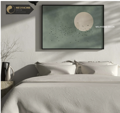 Tranh Mặt Trời Chim Xanh Nhật Bản Wabi Sabi Boho Minimalist Tối Giản Trừu Tượng Đơn Dọc Treo Tường Tráng Gương / Canvas Cao Cấp