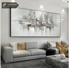 Tranh Đơn Ngang Trừu Tượng Thành Phố Trắng Đen Tối Giản Minimalist Wabi sabi Treo Tường Tráng gương trang trí phòng khách sạn, phòng ngủ