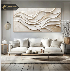 Tranh Đơn Ngang Trừu Tượng Sóng Hoạ Tiết Be Xám Tối Giản Minimalist Wabi sabi Treo Tường Tráng gương trang trí phòng khách sạn, phòng ngủ