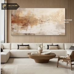 Tranh Đơn Ngang Trừu Tượng Sóng Vàng Cam Nâu Tối Giản Minimalist Wabi sabi Treo Tường Tráng gương trang trí phòng khách sạn, phòng ngủ