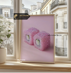 Tranh Màu Hồng Cá Tính Dễ Thương Pastel Tối Giản Đơn Dọc Treo Tường Tráng Gương / Canvas Cao Cấp Trang trí Quán Cafe Showroom Thời Trang