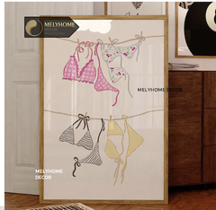 Tranh Màu Hồng Cá Tính Dễ Thương Pastel Tối Giản Đơn Dọc Treo Tường Tráng Gương / Canvas Cao Cấp Trang trí Quán Cafe Showroom Thời Trang