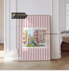 Tranh Màu Hồng Cá Tính Dễ Thương Pastel Tối Giản Đơn Dọc Treo Tường Tráng Gương / Canvas Cao Cấp Trang trí Quán Cafe Showroom Thời Trang