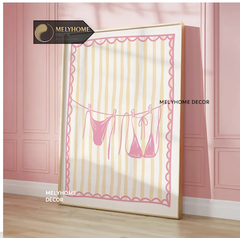 Tranh Màu Hồng Cá Tính Dễ Thương Pastel Tối Giản Đơn Dọc Treo Tường Tráng Gương / Canvas Cao Cấp Trang trí Quán Cafe Showroom Thời Trang
