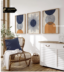 Bộ 3 Tranh Treo Tường Tráng Gương / Canvas Be Trắng Xám Tối Giản Boho Minimalist Trang Trí Phòng Khách Phòng Ngủ- MELYHOME- BOHO3237