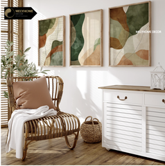 Bộ 3 Tranh Treo Tường Tráng Gương / Canvas Be Trắng Xám Tối Giản Boho Minimalist Trang Trí Phòng Khách Phòng Ngủ- MELYHOME- BOHO3237