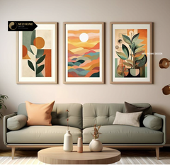 Bộ 3 Tranh Treo Tường Tráng Gương / Canvas Be Trắng Xám Tối Giản Boho Minimalist Trang Trí Phòng Khách Phòng Ngủ- MELYHOME- BOHO3237
