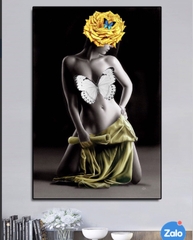 Tranh Đơn Dọc Treo Tường Tráng Gương / Canvas Tone Trắng Cô gái Khoả Thân Sexy CG10- MELYHOME