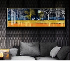 Tranh treo tường đơn ngang canvas Tráng gương- Hươu Nai Tài Lộc tỷ lệ 1:3 -6