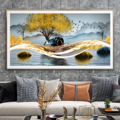 Tranh Đơn Ngang Treo Tường Tráng gương Phong Thuỷ Hươu Nai Tài Lộc hiện đại- tỷ lệ 1:2 -9