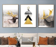 Bộ 3 tranh treo tường Tráng gương cao cấp phong thuỷ-  Hươu Nai Tài Lộc-29