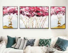 Bộ 3 tranh treo tường phong thuỷ Tráng gương cao cấp - Hươu Nai Tài Lộc Hiện Đại -Kiểu mới- 8
