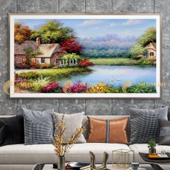 Tranh treo tường đơn ngang canvas Tráng gương cao cấp sơn dầu phong cảnh Châu Âu tỷ lệ 2:3 -58